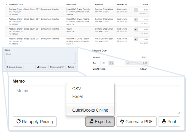 invoice to go export to quickbooks